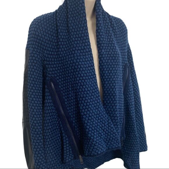 Devoted Leather Arm knitted Open Cardigan - Picture 2 of 8